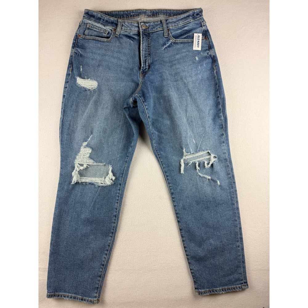 Old Navy Womens Curvy OG Straight High Rise Distressed Jeans Blue Size 16 NWT